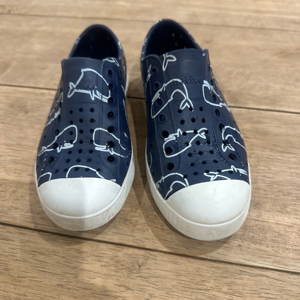 Kids Navy Native ACK (Nantucket) Whale Print Shoes